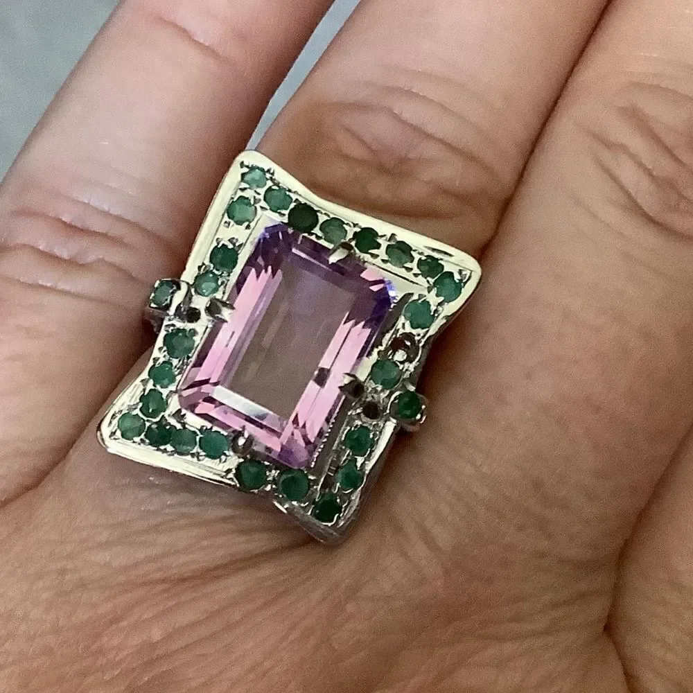 NWOT sterling SILVER 925 AMETHYST/EMERALD WOMAN RING SIZE US 7​​